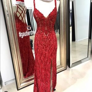 Red sequined prom/wedding dress with slit!
